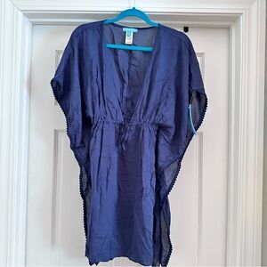 Draper James Navy Swim Sarong Coverup, Beachwear XS Kimono Drawstring V neck